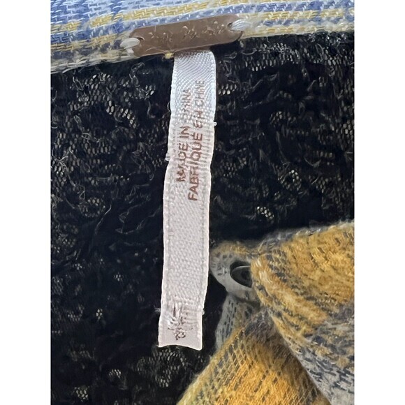 Free People Little Bit Of Sugar Yellow Plaid Sequin Cottton Flannel Shirt Small - Picture 4 of 6